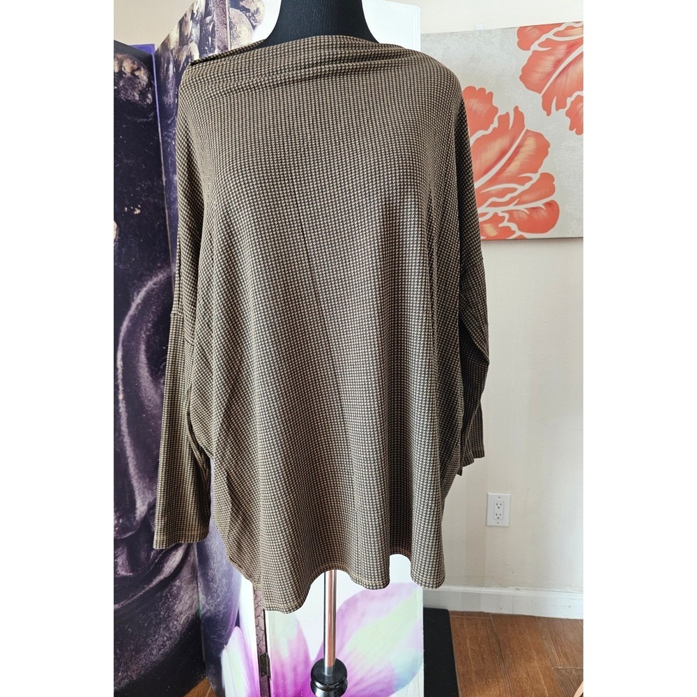Bryn Walker Sz Large Tunic Top Brown Black Houndstooth Lagenlook Relaxed sz L